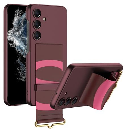 Étui pour Samsung S24+, Galaxy S24+, étui de Protection Ultra Mince avec Sangle, résistant aux Chocs pour Smartphone Samsung Galaxy S24+ 5G-Rouge foncé
