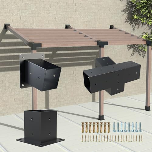 Kinchoix Kit de 3 supports de pergola 4 x 4 à 4 voies avec base de poteau pour 4 supports de pergola de 10,2 x 10,2 cm (réels de 8,9 x 8,9 cm), poutres en bois, tonnelles, pergola, abris de jardin