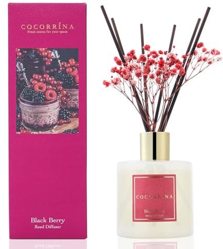COCORRÍNA Raumduft Reed Diffuser mit 8 Duftstäbchen 200ml- Schwarze Beere, Natürlich, Langanhaltend, Home Duft ätherisches Öl Reed Diffusor für Badezimmer Regal Dekoration