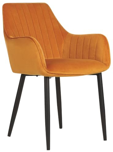 Esszimmerstuhl 2er Set Samt orange mit Metallgestell schwarz Retro Wellston