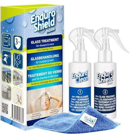 EnduroShield Glass Treatment Kit for Shower Screens & Glass - 125 ml | Repels Limescale & Soap Scum | Makes Glass Easier to Clean | Apply Once | Lasts Years