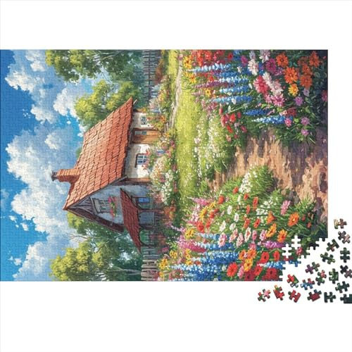 Flowers And A Cabin 1000 Pieces Adults 1000 Piece Jigsaws Challenging Game Secret Garden Sustainable Puzzle for Adults Great Gift for Adults 1000pcs (75x50cm)