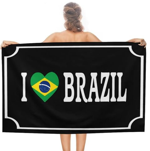CustonCares I Love Brasilien Strandtuch, Mikrofaser, 78,9 x 130,9 cm, Weltstaatskarte, Badetuch für Badezimmer, Picknick, Spa, Hotel, Strand, lichtbeständig, vorgewaschen, sandfrei