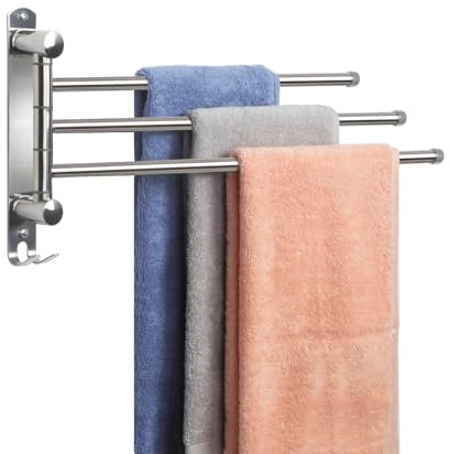 JSVER Porte-Serviettes avec 3 Barres 180°Rotatives en Acier Inoxydable SUS304 Porte Serviette Murale Sèche-Serviettes Gain de Place pour Salle de Bain Cuisine-Argent(40CM)