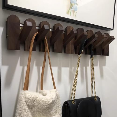 Garderobenständer zur Wandmontage, Piano-Garderobe aus schwarzem Walnussholz, Kleiderhaken, Kleiderbügel zur Wandmontage mit 8 Haken, platzsparender Kleiderbügel für Mäntel, Hüte, Schals