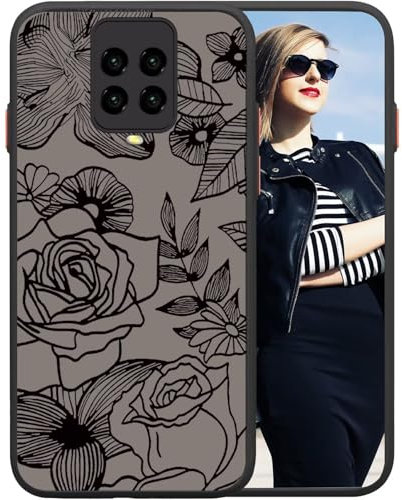POUHYE Funda para Xiaomi Redmi Note 9 Pro Carcasa, Case Protectora Silicona Suave Prueba Golpes, Mate Translúcida PC Parte Posterior, Protección Completa Cámara, 3D Rosas Impresión Diseño