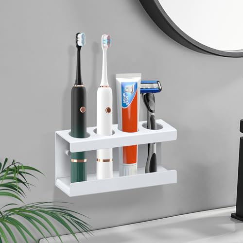 Zahnbürstenhalter Weiß 4Loch Blende 35mm Elektrische Zahnbürste Aufbewahrung Ausgestattet, Bohren oder Ohne Bohren EIN Zweizweck Aufsteckbürsten Halter (Weiß, 4 Loch)
