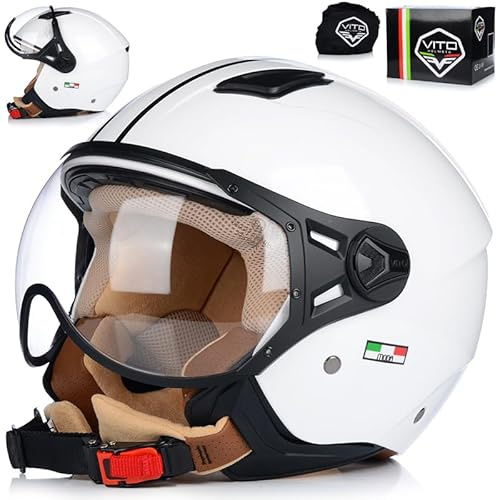 Jet Helm Mopedhelm | VITO Moda | Herren und Damen | Jethelm mit Visier | ECE 22.06 Zertifiziert | Motorradhelm