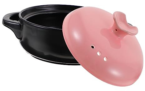 IMIKEYA Tontopf Aus Keramik Kasserolle Kochtopf Schmortopf Aus Ton Suppentopf Mit Deckel Zitronenförmige Schüssel Dampftopf Auflauftopf Tontopf Mit Deckel Kleine Töpfe Zum Kochen Rosa