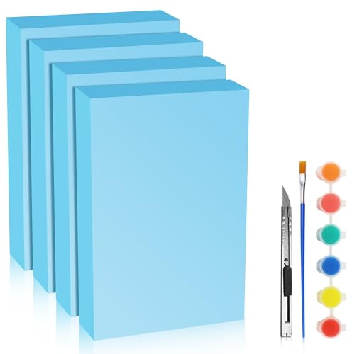 LuckyFoam Paquete de 4 hojas de espuma de poliestireno XPS de 12 x 7.5 x 2 pulgadas de grosor, color azul, para aislar, modelado, suministros de arte