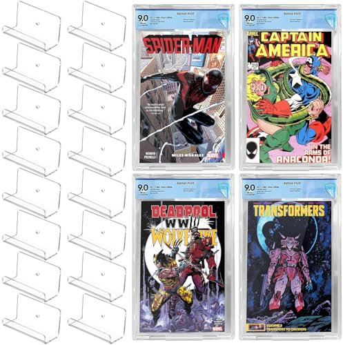 16 transparente schwebende Comicbuch-Ausstellungsregale, durchsichtige, schwebende Regale zum Präsentieren von Comicbüchern mit Erweiterungsschrauben, Comic-Buch-Regal, Ständer, Wandhalterung,