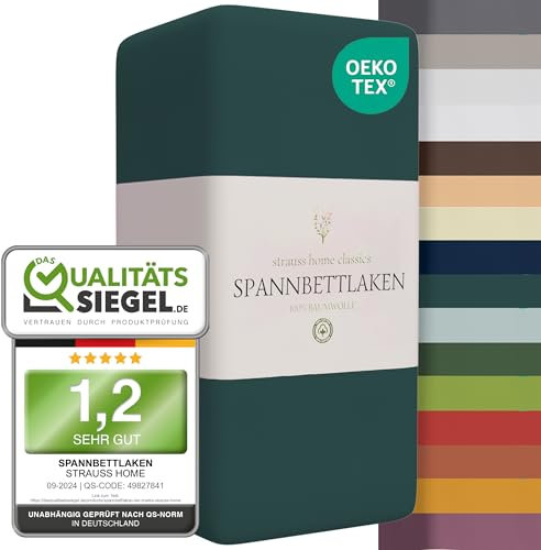 Strauss Home ® Jersey Spannbettlaken Spannbetttuch Bettlaken 100% Baumwolle 90x200-100x200 cm (Petrol)