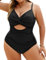 heekpek Maillot de Bain Grande Taille Femme 1 Pieces Push Up Rembourré Maillot de Bain Ventre Plat Femme Taille Haute Maillot Gainant Col en V Swimsuit, Noir, 3XL