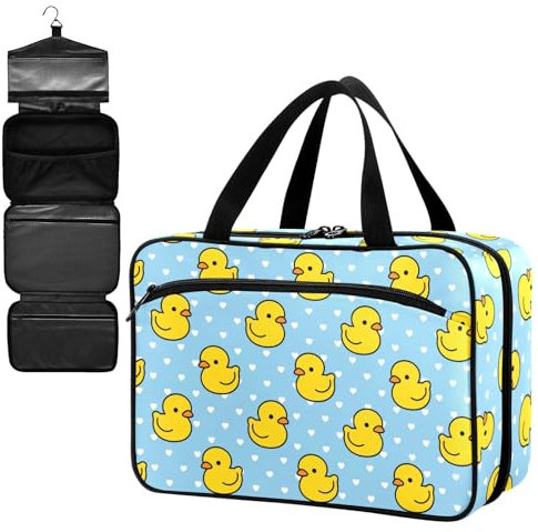 Fustylead Niedliche Cartoon-gelbe Ente und Herzen, große medizinische Versorgungs-Tasche mit Reißverschluss, leere Erste-Hilfe-Tasche, Trauma-Set für Reisen, Wandern, Camping