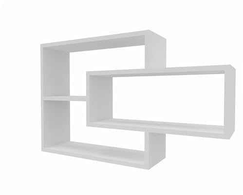 MARAND Wandregal Hängeregal - Bücherregal - Wandmontage - Modernes Design - Stauraum - 3 Ablagefächer - Stabile Konstruktion - Weiß Matt