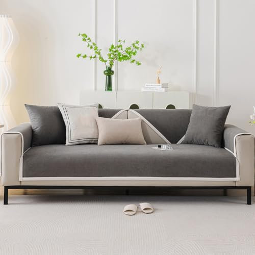 HGTRH Sofa üBerzug L Form Groß Ecksofa, Couch üBerzug XXL U Form, SofaÜberwurf für Ledersofa Rutschfes, Überwurfdecke XXL Wohnlandschaft U Form Sofahusse Dark Grey 90 * 260