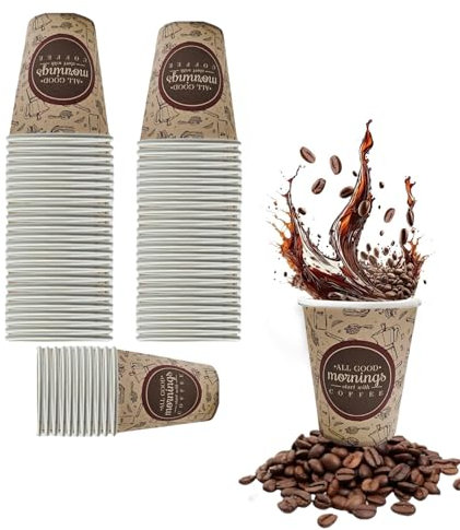 100 Bicchieri in Carta 85ml 200ml 300ml Per Bevande Calde Fredde, Bicchieri XXXl Ecologici Biodegradabili Monouso Made in Italy Per Caffe' Orzo Tè cappuccino birra bibite (Capacità 200 ml)