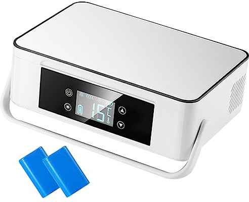 Mini frigorifero mini frigo per insulina, custodia da viaggio USB per medicinali, portatile, con manico, per mantenere il raffreddamento da 2 a 8 ℃, per auto, viaggi, casa, 2 batterie bianche
