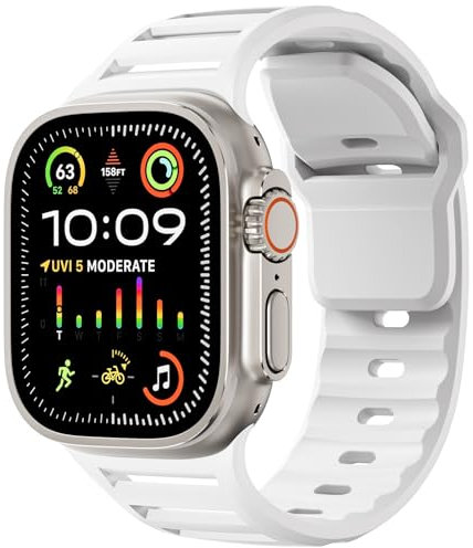 IENYU Correa deportiva de silicona para Apple Watch Band Ultra 49mm 45mm 44mm 42mm Series10 46mm 42mm Correa de reloj Pulsera Correa Series 9 8 7 6 SE 5 4 Correas de reloj(White,Series10 42mm)