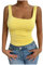 Ladies Tank Tops Summer Wide Strap Vest Tops Casual Square Neck Vests Lightweight Solid Color Women Crop Top Gym Sport Cami Slim Fit Camisole Athletic Yoga Sleeveless Underwear
