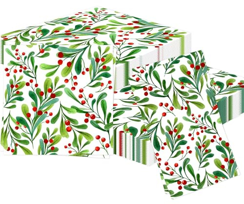 JeVenis Christmas Party Supplies Disposable Paper Napkins | For Merry Christmas Holiday Party Decorations 40 Pack Seasonal Holly Design