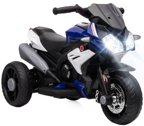 HOMCOM Elektro Kindermotorrad mit Musik für 3-5 Jahre 3 km/h Blau+Weiß | Scheinwerfer, Elektromotorrad, Kindermotorrad, Max. 25 kg