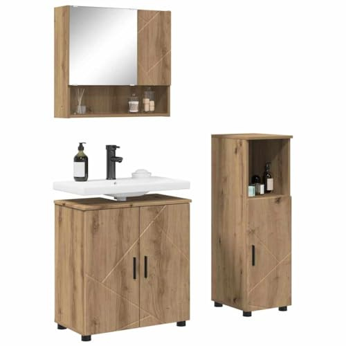 vidaXL Bathroom Furniture Set Wall-mounted with Door 3 pcs Artisan Oak, Modern Bathroom Cabinet, Rectangular Sink, Wall Mounted Mirror, Compact Storage Solution for Elegant
