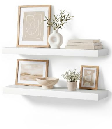 Mifurn Wandregal Weiß 60 cm, 2er Set Schweberegal mit Unsichtbarer Halterung, Wandboard aus Holzwerkstoff für Bücher, Bilder und Deko, Hängeregal für Wohnzimmer, Küche, Bad und Kinderzimmer
