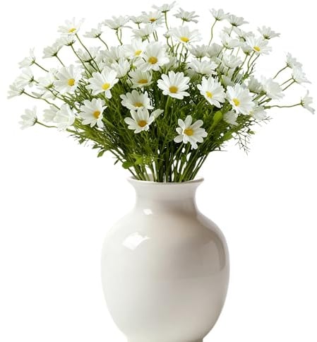 maifey 12 PCS Blumenstrauß Seidenblumen Gänseblümchen, 19.7in Weiß Langer Stiel Realistische Fake Blumen, Dekoblumen, für Brautstrauß Arrangement Hochzeit Tafelaufsatz Party Haus Küche Dekor