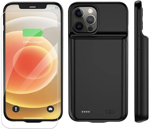 YISHDA Upgraded 8500mAh Battery Case for iPhone 12 Pro Max (6.7 inch) - Slim Rechargeable Charging Case with Screen Protector, Black Protective Portable Power Pack