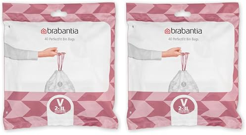 Brabantia Sacs Poubelle PerfectFit (Code V/2-3 Litres) Ultra Résistant, Poignées Coulissantes (40 Sacs) 100253 23,5 x 29 Blanc (Lot de 2)