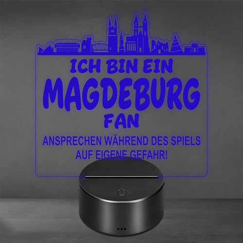 Lieblingsmensch Magdeburg Fan Fußball LED Nachtlicht – 3D Skyline Design „Ansprechen auf eigene Gefahr“ – RGB Farbwechsel mit Fernbedienung & Touch – Stimmungslicht für die Man Cave – 19x23cm