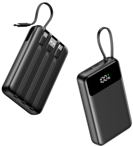 A ADDTOP 20000mAh Ultra Klein Power Bank mit 4 Kabel, 22,5W Schnellladen | 4 Integrierten Kabel, 22,5W Schnellladen Powerbank, PD QC 4.0, Ultra Klein, 5 Ausgängen & 3 Eingängen, Reise-Essential