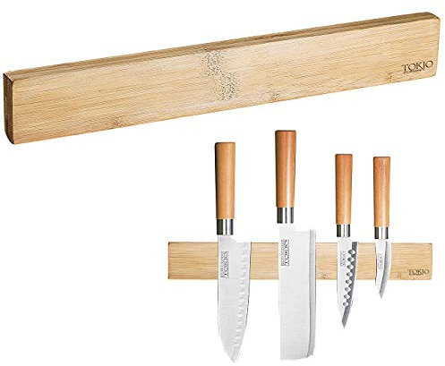 TokioKitchenWare Magnet Messerleiste: Originelle Messer-Magnetleiste aus echtem Bambus-Holz (Magnetleiste Messer selbstklebend, Magnet-Leisten, Flaschenöffner)