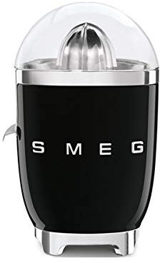 Smeg, Spremiagrumi Elettrico CJF01BLEU, Spremitura a Pressione Manuale, Beccuccio Antigoccia e Cono Universale, Base Antiscivolo, Avvolgicavo Integrato, 70W, Nero