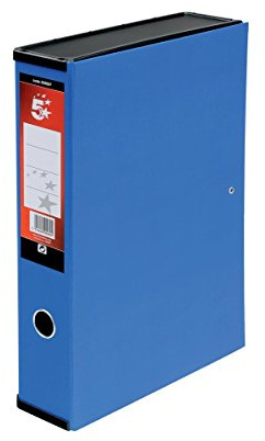 5 Star Office Box File Lock Spring with Ring Pull and Catch 75mm Spine Foolscap Blue [Pack 5]