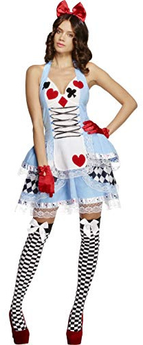 Fever, Damen Miss Wunderland Kostüm, Kleid und Haarschleife, 21009