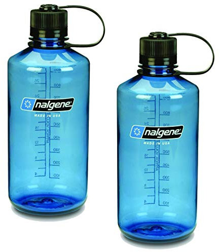Nalgene Wasserflasche mit schmaler Öffnung, 1 l, 2 Stück (Schieferblau mit schwarzem Deckel)