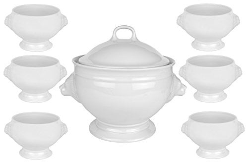 8 Pièces löwenkopfterrine 2,7 l lot de 6 bols en porcelaine avec couvercle motif tête de lion 0,5 l