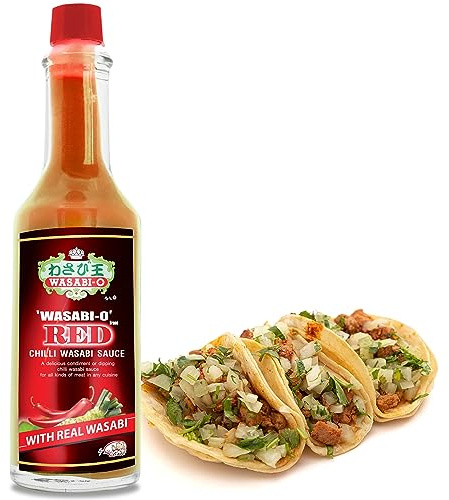 WASABI-O Wasabi Red Chili Hot & Spicy Sauce - Fresh Made Japanese Sauce With Pure & Real Wasabi, Gluten Free & Vegan for Steak & Sushi, 55g Bottle (Medium 1Pack)