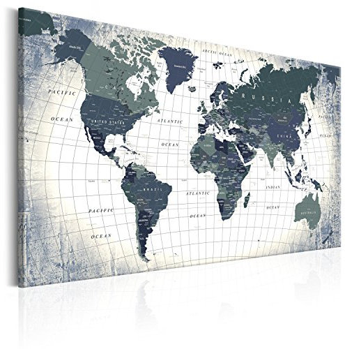 Pinnwand B&D XXL Weltkarte Pinnwand & Vlies Leinwand Bild 120x80 cm XXL Bilder mit Kork Rückwand 1 Teilig Kunstdruck Korktafel Korkwand Memoboard Pinboard Wandbilder Karte Landkarte