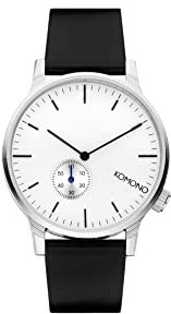 KOMONO Winston Subs Silver White Japanische Analoge Quarzuhr für Herren mit Lederarmband