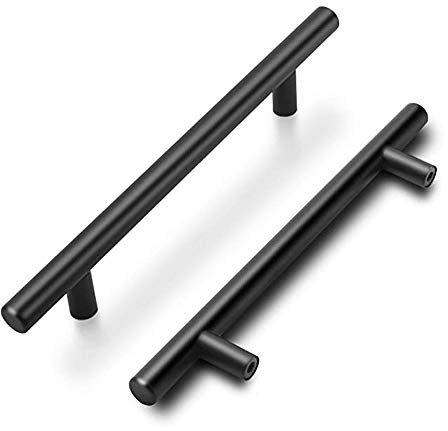 goldenwarm 25 Stück Schwarz Küchenschrank Türgriffe Schrank ziehen LS201BK128 Bohrlochabstand 128mm T Stangengriff Hohle Edelstahl Möbelgriffe Relinggriff Inklusive Schrauben