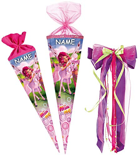 alles-meine.de GmbH Schultüte - Mia and Me - Einhorn Kyara - 35 cm - rund - incl. Name und große Schleife - mit Tüllabschluß - Zuckertüte - mit/ohne Kunststoff Spitze - NES..