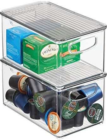 mDesign 2er-Set Aufbewahrungsbox mit Griffen – Kühlschrankbox mit Deckel zur Lebensmittelaufbewahrung – Ablage aus BPA-freiem Kunststoff für den Küchen- oder Kühlschrank – durchsichtig/grau