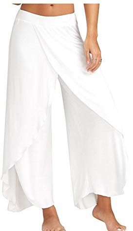 WSLCN Damen Tanzhose Locker Hose Bauchtanz Pilates Yoga Elastizität Lange Dünn Leicht Split Weiß Label Asie S :Taille 60-80cm