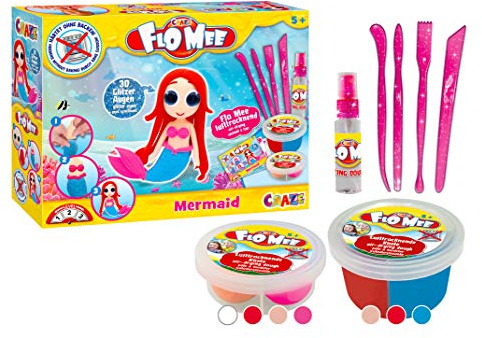 CRAZE FLO MEE Mermaid FloMee Meerjungfrau Set lufttrocknende flauschige Modelliermasse Knete für Kinder auf Wasserbasis 19771