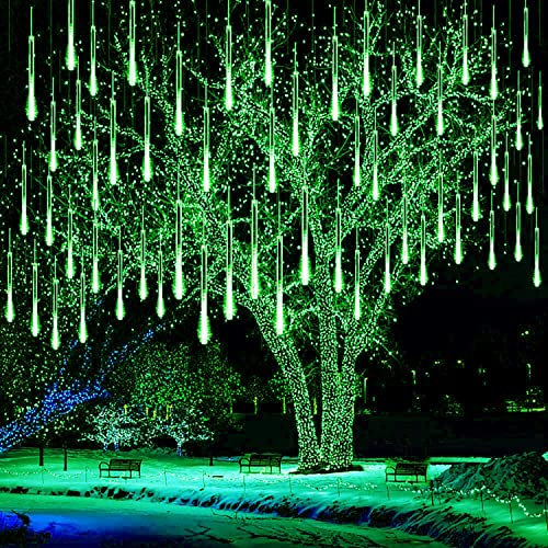 SUAVER Solarlicht Außen, 8 Tubes Meteorschauer Regen Lichter,Solar Weihnachten Lichterkette Wasserdichte 288LEDs Tropfen Lichter für Hochzeit Party Garten Baum Hause Dekoration Außen (Grün)