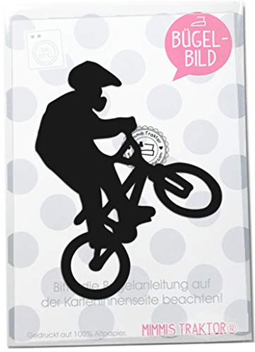 Bügelbild Downhiller BMX Mountain Bike 9 cm x 12 cm Flockfolie Aufbügler Applikationen Bügelsticker für Stoffe Textilien Kinder zum Aufbügeln Flicken, Farbe:schwarz