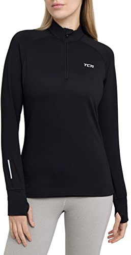 TCA Winter Run T-Shirt de Sport et Running Tee-Shirt Manches Longues avec Fermeture Éclair Mi-Poitrine pour Femme - Noir, S